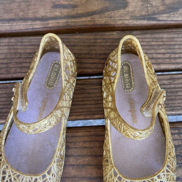 Mini Melissa + Campana Gold Glitter Zig Zag Mary Jane Shoes Toddler Girls Size 9 - Picture 2 of 12
